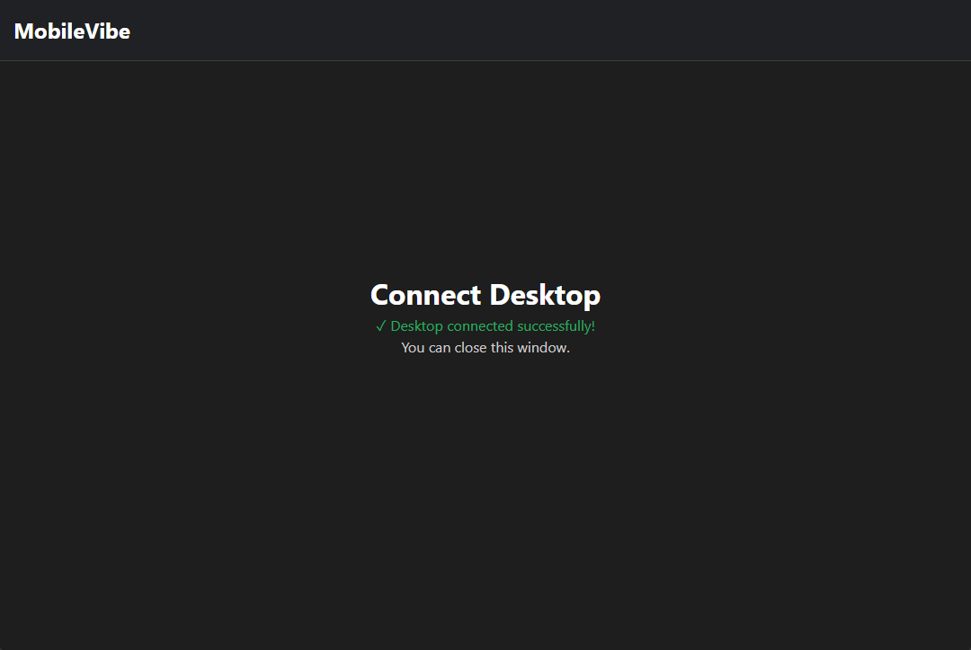 Desktop connected successfully confirmation dialog