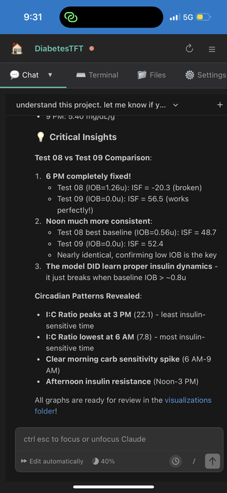 MobileVibe mobile interface showing AI chat with Claude providing detailed analysis